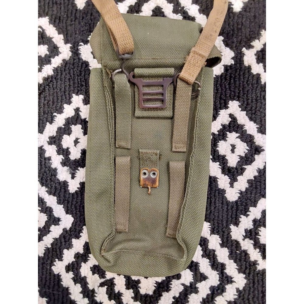 Vintage Olive Green Grunge Canvas Metal Small Military Style Utility Bag.